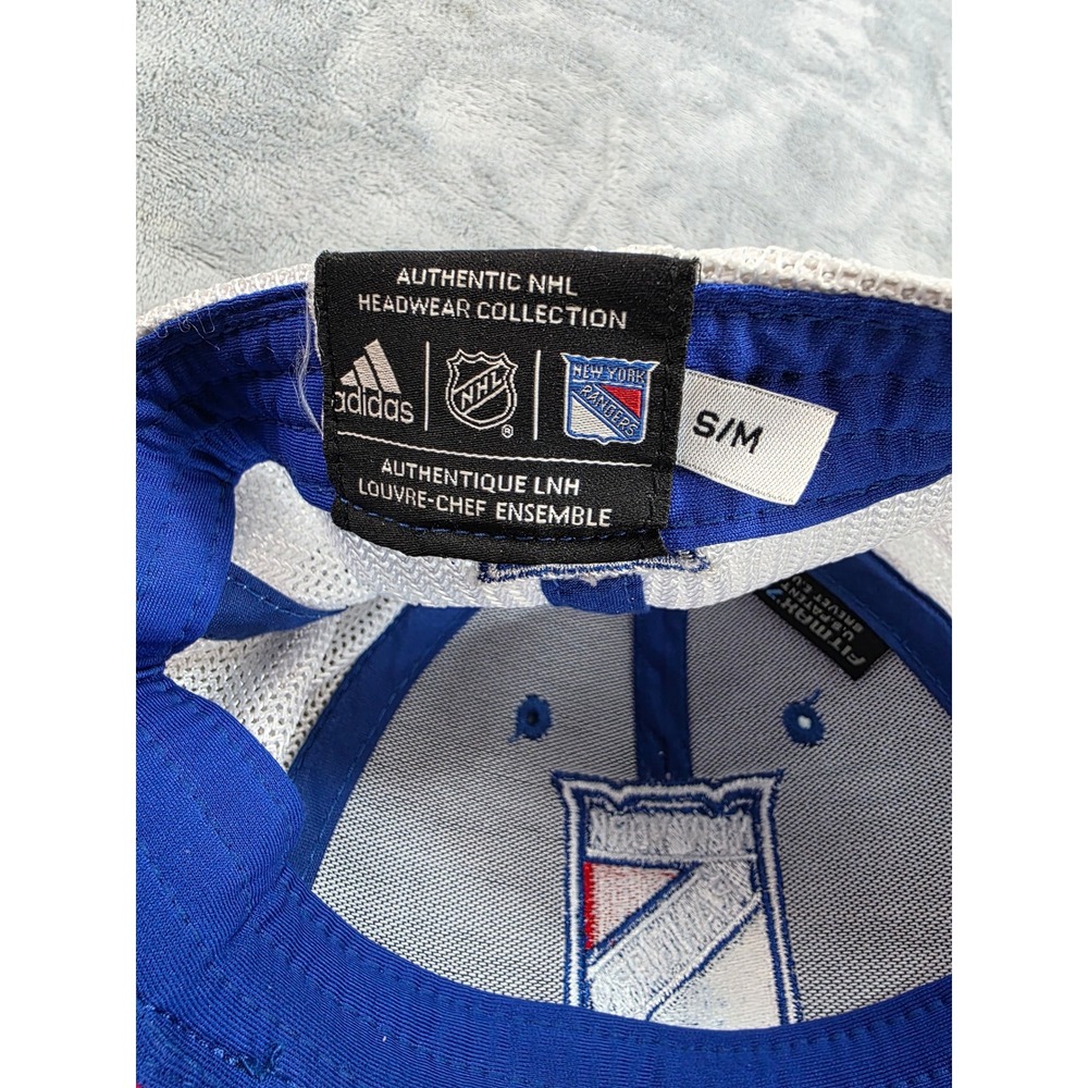 Adidas New York Rangers NHL Trucker Hat Blue White Mesh Stretch Fit Cap S/M - Picture 6 of 7